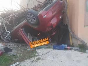 Kavşaktan Çıkan Otomobil Garaj Boşluğuna Takla Attı
