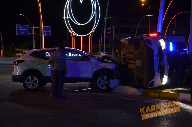 Karaman’da Trafik Kazasında Polis Otosu Yan Yattı 1