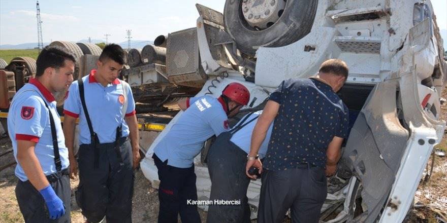 Karaman Konya Yolunda Süt Tankeri Devrildi