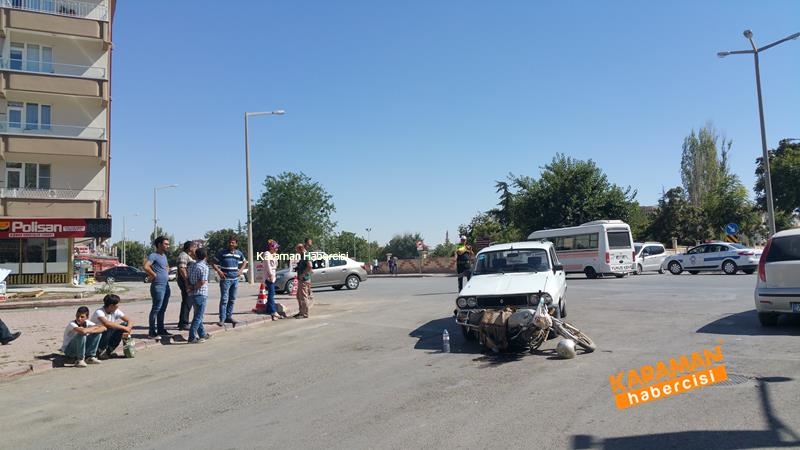 Karaman'da Motosiklet İle Otomobil Çarpıştı 1