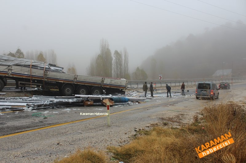 Karaman Mut Yolunda Tır Ters Döndü 6