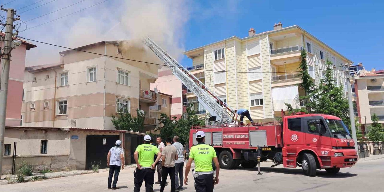 Karaman’da Çatı Yangını: 1 Kişi Dumandan Etkilendi