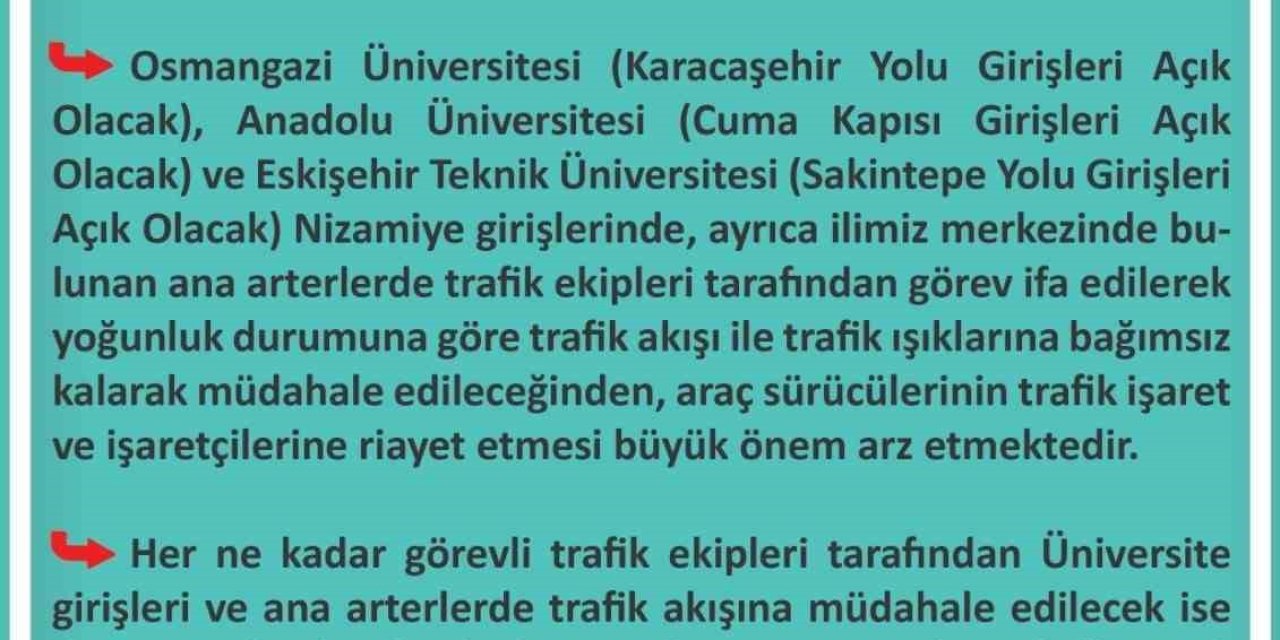 İl Emniyet Müdürlüğü Kpss Sınavı Trafik Tedbirleri Kapsamında Duyuru Paylaştı