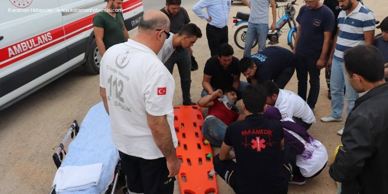 Karaman’da Otomobille Motosiklet Kazası Ucuz Atlatıldı