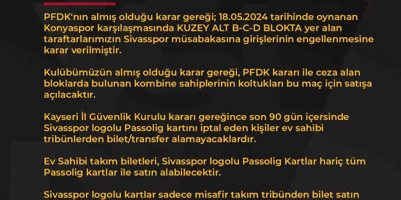 Kayserispor-sivasspor Maçının Biletleri Satışa Çıkıyor