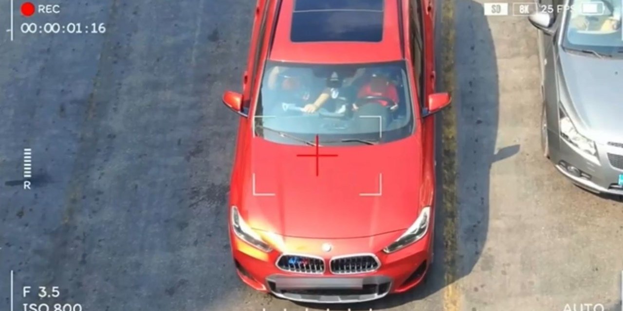 Babasının Yanında Araç Kullanan Çocuk Drona Yakalandı