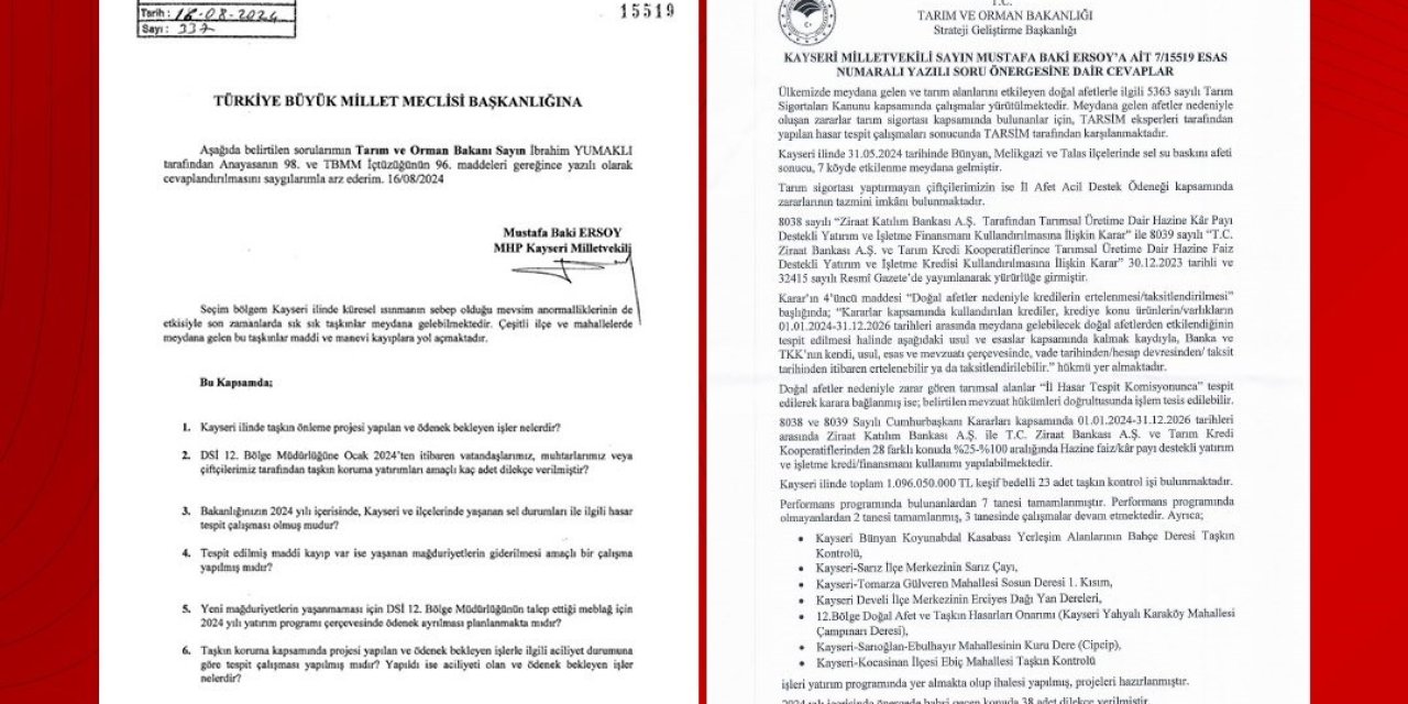 Tarım Ve Orman Bakanlığı’ndan Mhp’li Ersoy’un Önergesine Cevap Geldi