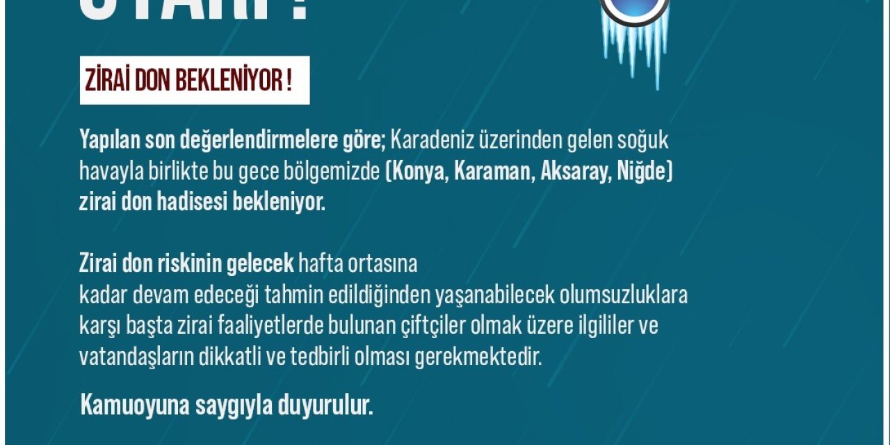 Niğde Valiliği Zirai Don Uyarısı Yaptı