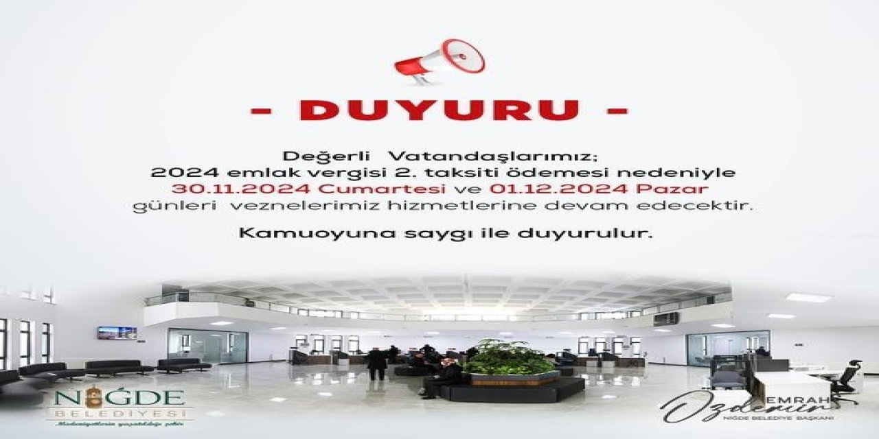 Emlak Vergisi Ödemeleri İçin Vezneler Hafta Sonu Açık Olacak