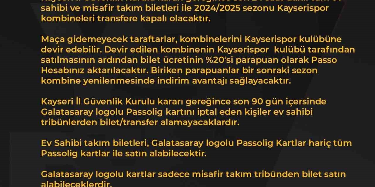 Kayserispor - Galatasaray Maçı Bilet Fiyatları Belli Oldu