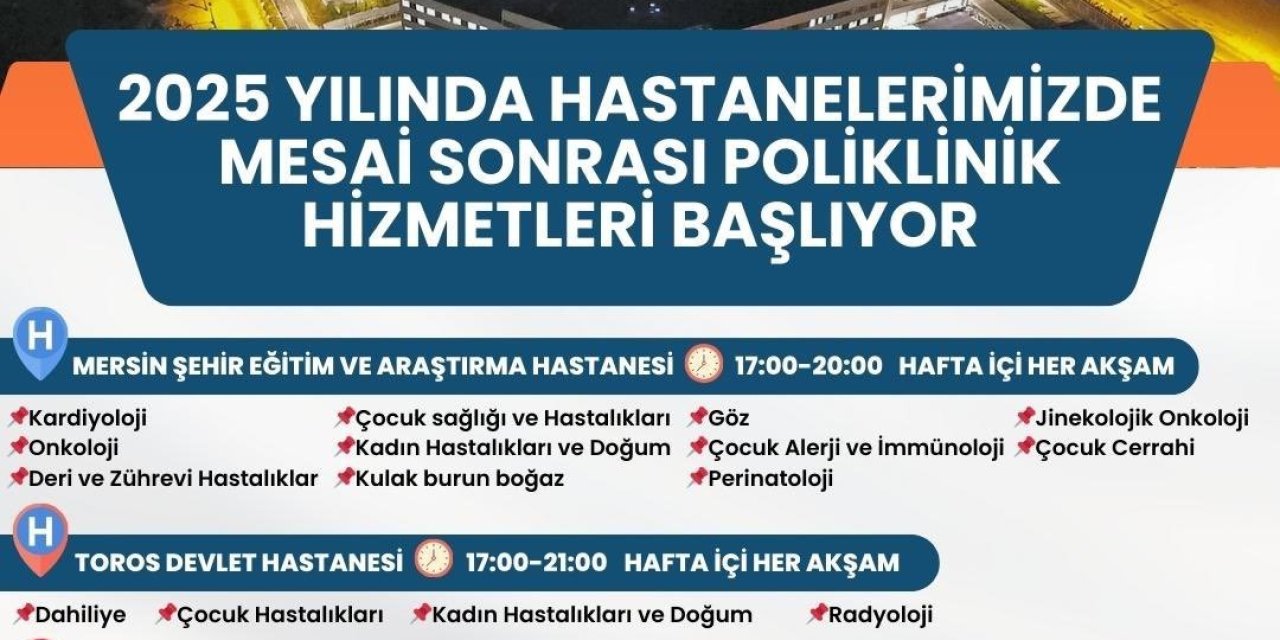 Mersin’de Mesai Sonrası Poliklinik Hizmetleri Başlıyor