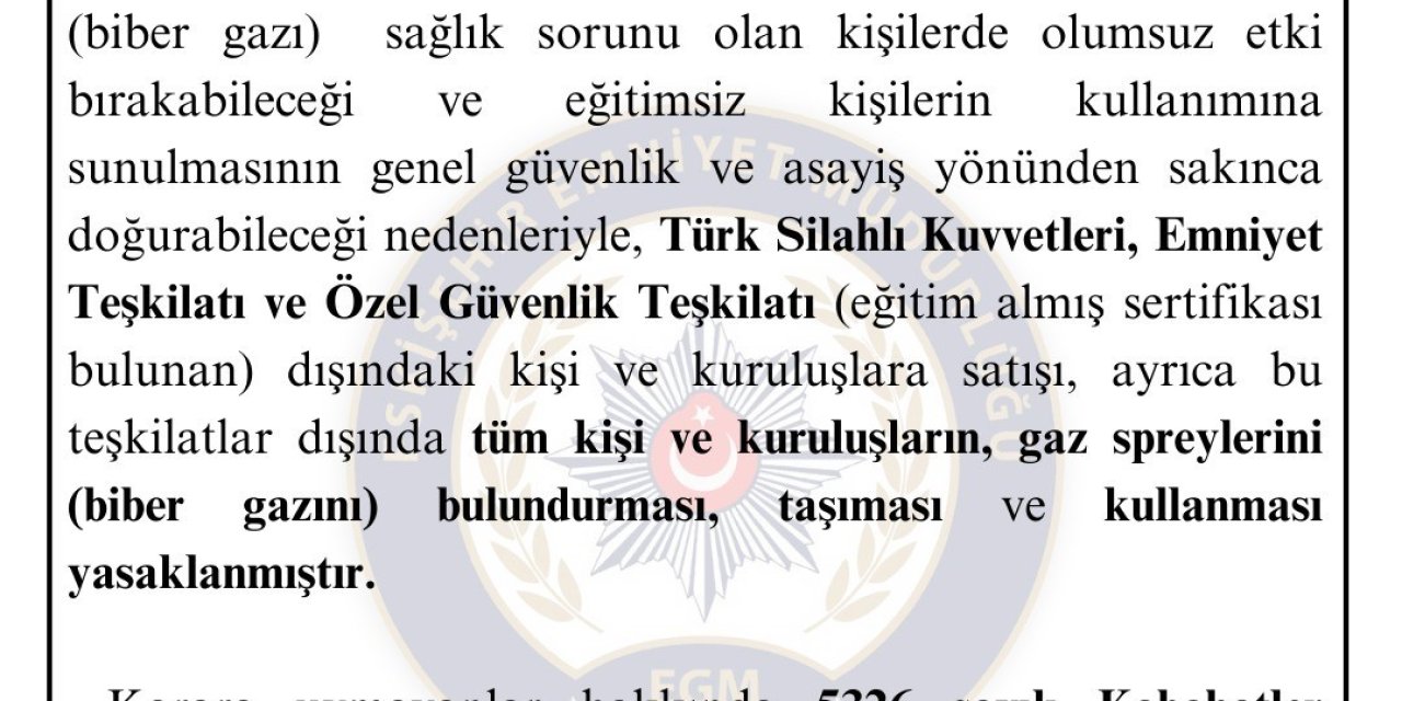 Eskişehir’de Biber Gazı Taşımak Yasaklandı
