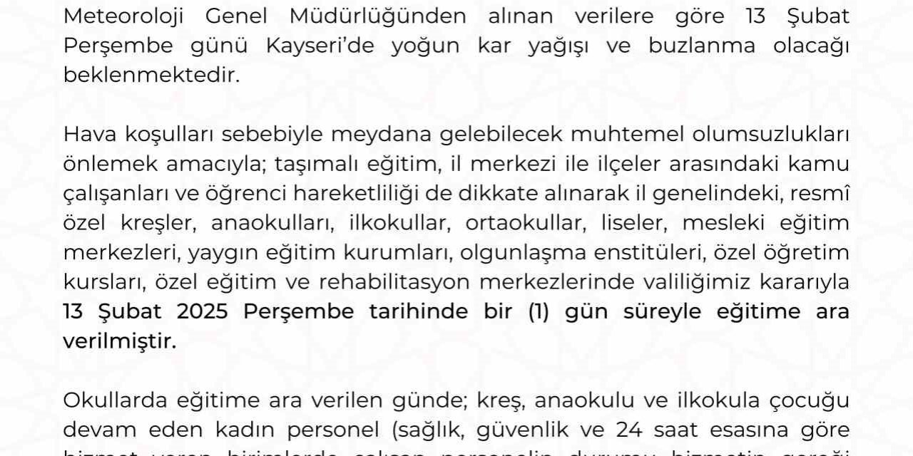 Kayseri’de Eğitime Kar Engelli