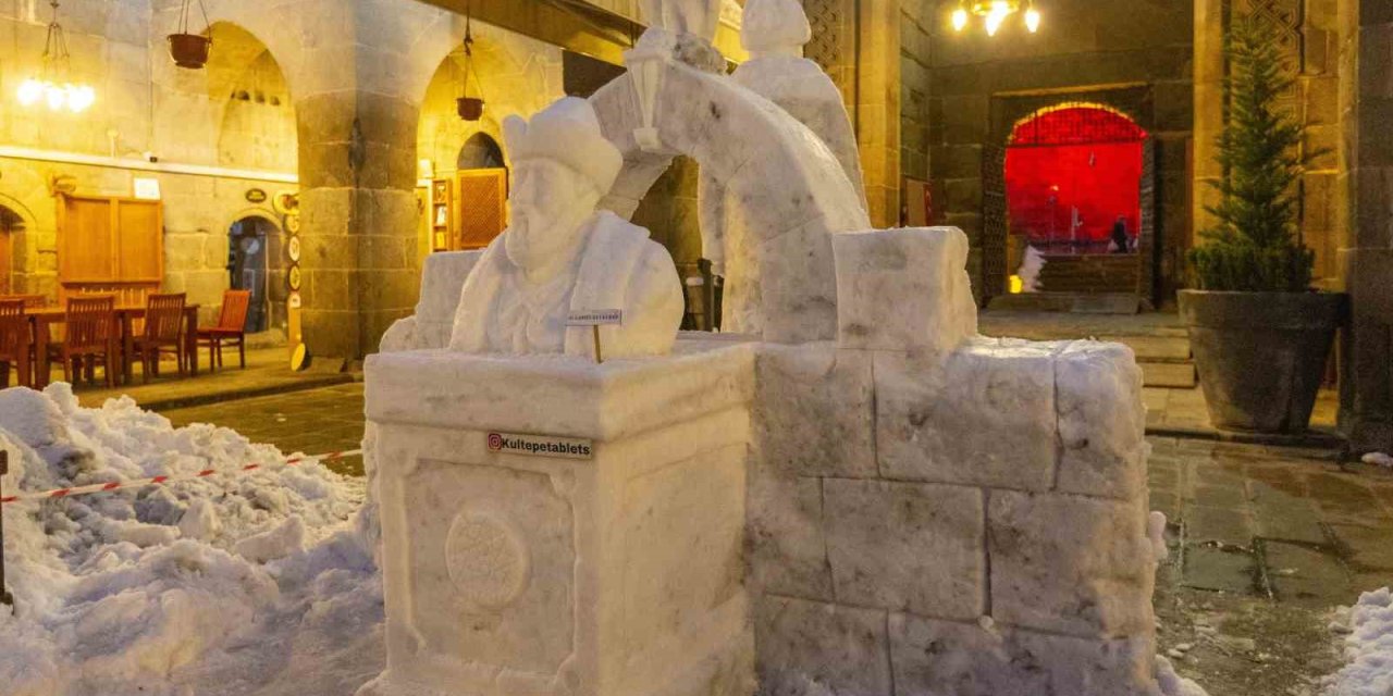 Kayseri’de Kar, I. Alaaddin Keykubat’ın Heykelinde Sanata Dönüştü