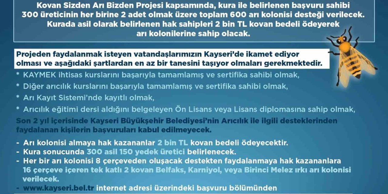 ’kovan Sizden, Arı Bizden’ Projesine Başvurular Başlıyor