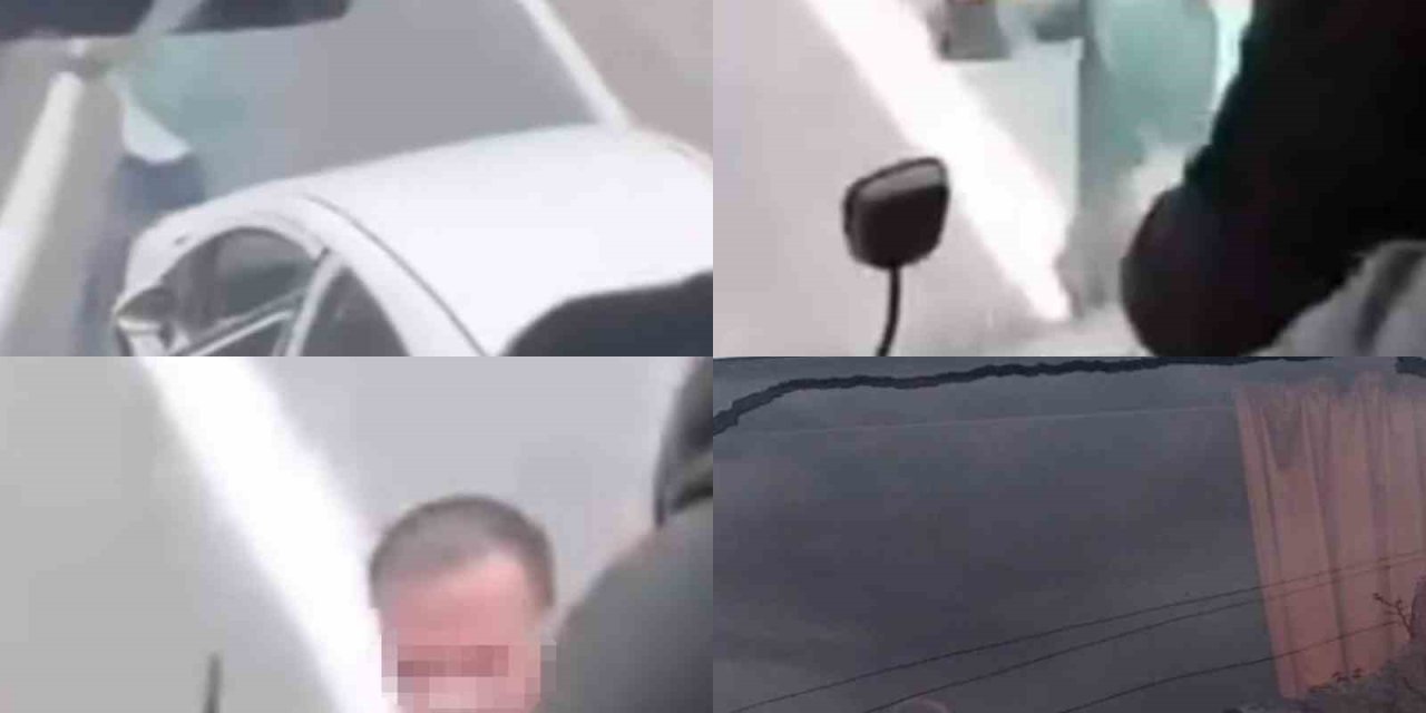 Trafikte Yol Kesme Anları Kamerada: Otobüse Zarar Verdiler