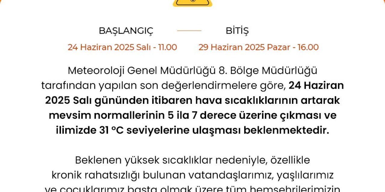 Niğde Valiliğinden Sıcak Hava Uyarısı