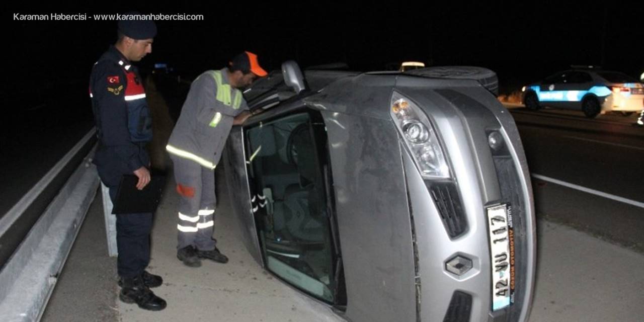 Karaman'da Yola Çıkan Köpeği Kurtaran Otomobil Yan Yattı