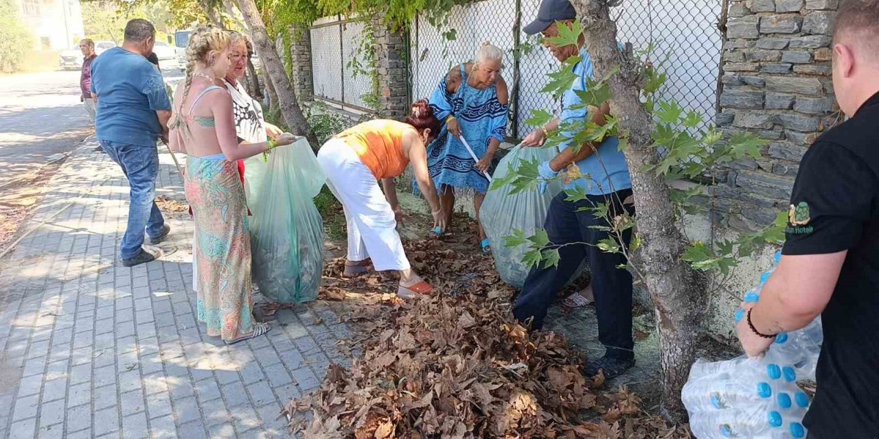 Turistler Yangın Sonrası Otel Çevresindeki Kurumuş Ot Ve Yaprakları Temizledi
