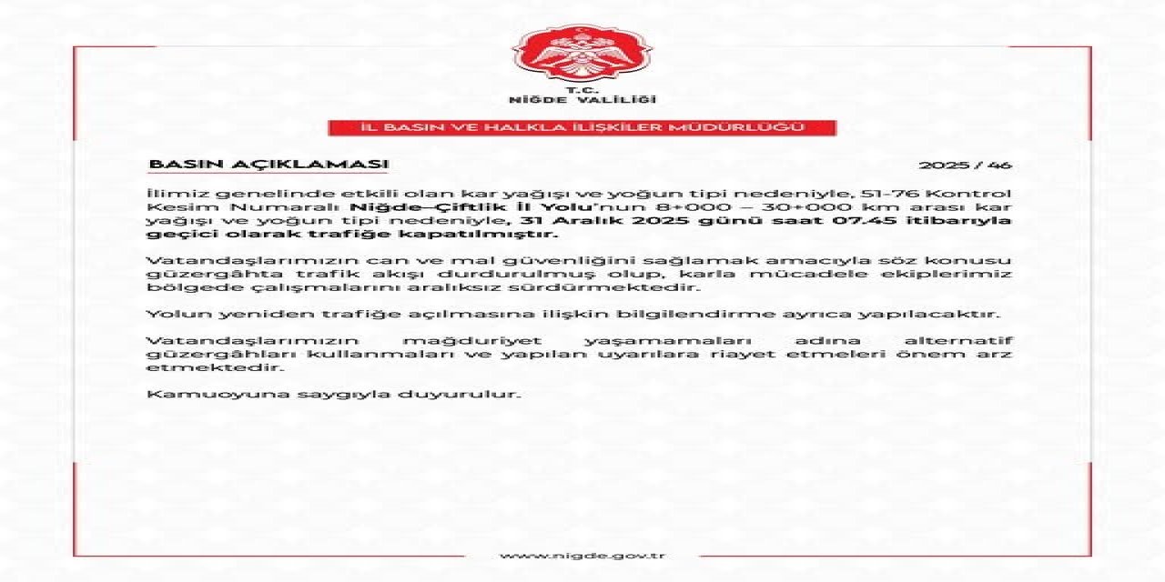 Yoğun Kar Ve Tipi Niğde-çiftlik Yolunu Trafiğe Kapattı