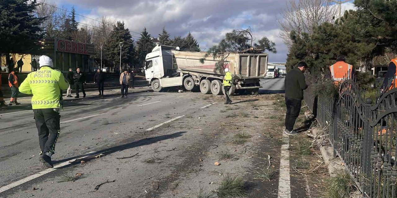 Görenleri Pes Dedirten Kazada Tır Ağaçları Ezip Karşı Şeritte Durabildi