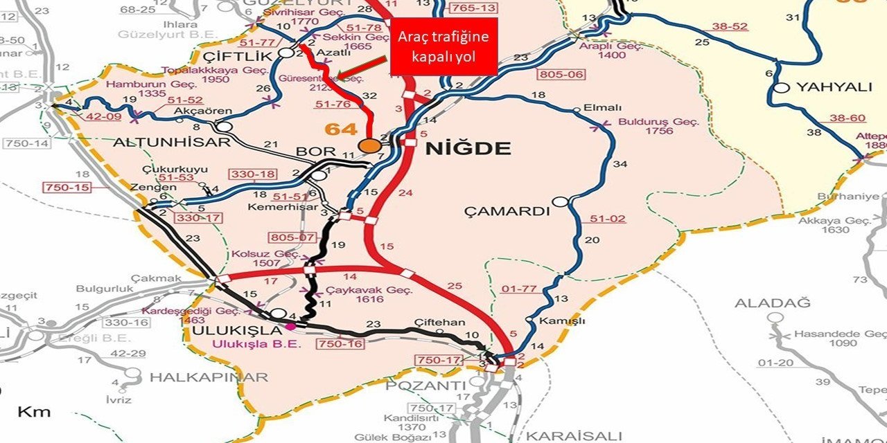 Kar Ve Tipi Nedeniyle Niğde’de İki Yol Trafiğe Kapatıldı