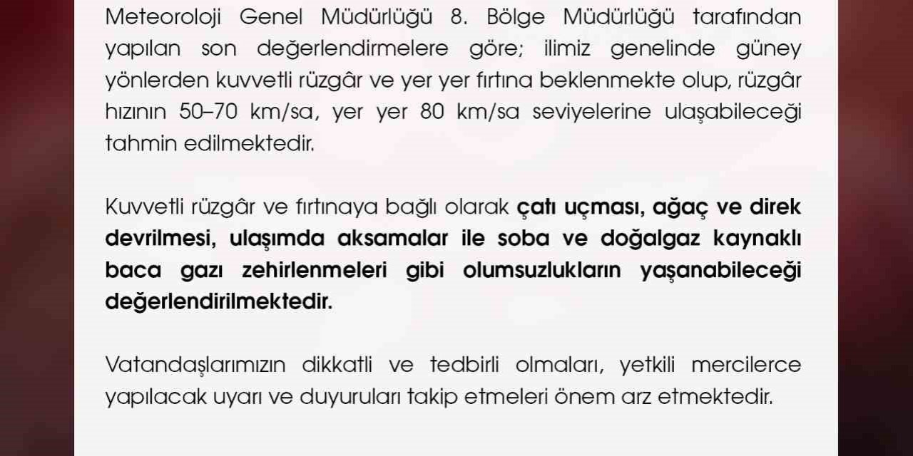 Niğde Valiliği’nden Kuvvetli Rüzgar Uyarısı