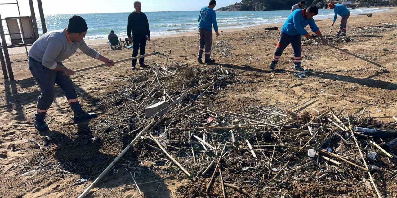 Alanya’da Fırtına Sonrası Plajlarda Temizlik Yapıldı