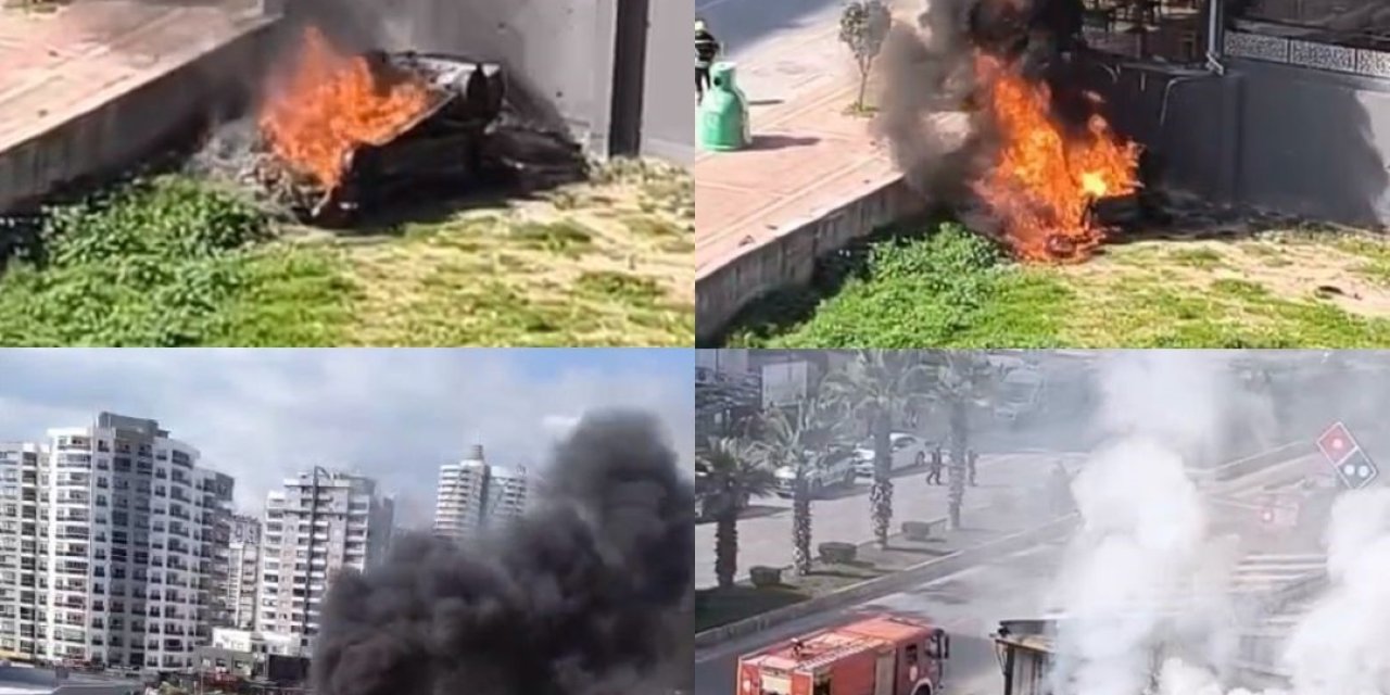 Mersin’de İş Yerinin Duvarına Çarpan Otomobil Alev Aldı: 1 Yaralı