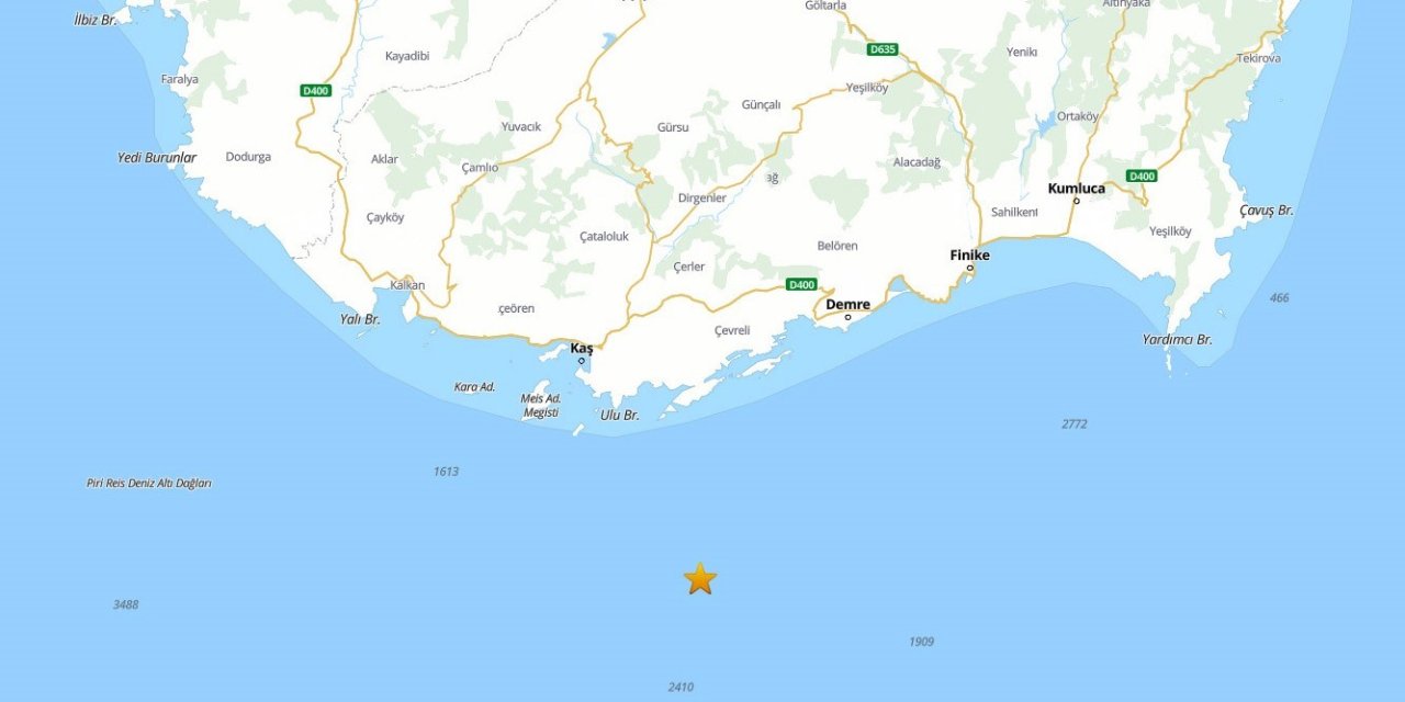 Kaş Açıklarında 3.8 Büyüklüğünde Deprem Meydana Geldi