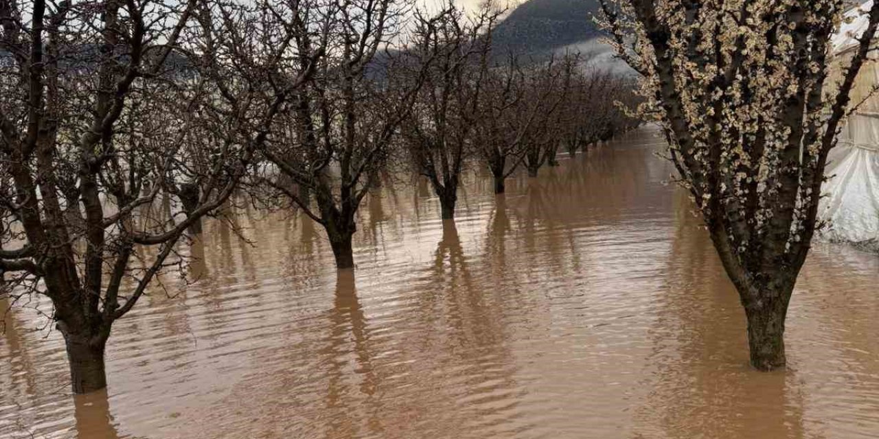 Elmalı’da Dereler Taştı, Tarım Alanları Sular Altında Kaldı