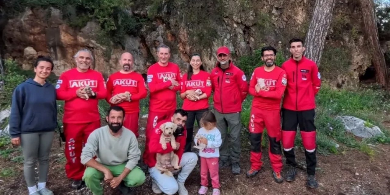Kaya İçerisindeki Yarığa Düşen 6 Yavru Köpek İçin Film Gibi Kurtarma Operasyonu