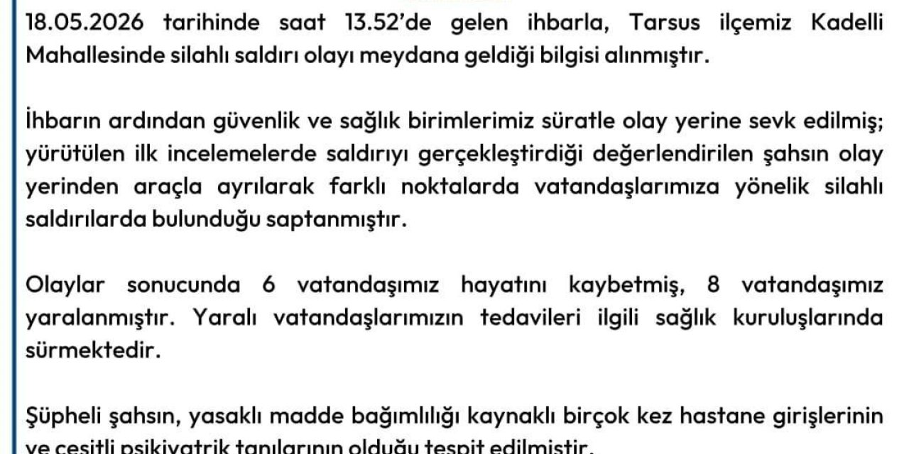 Mersin Valiliği’nden Kanlı Saldırı Açıklaması