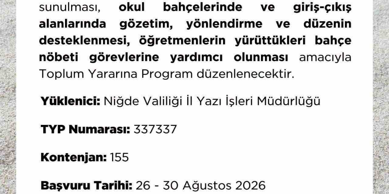 Niğde İşkur’dan Okullar İçin 155 Kişilik Typ Duyurusu