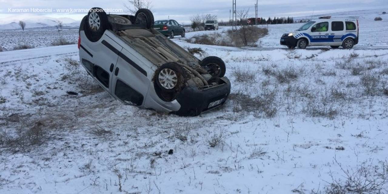 Konya'da Buzlu Yolda Kayan Araçta 3 Kişi Yaralandı