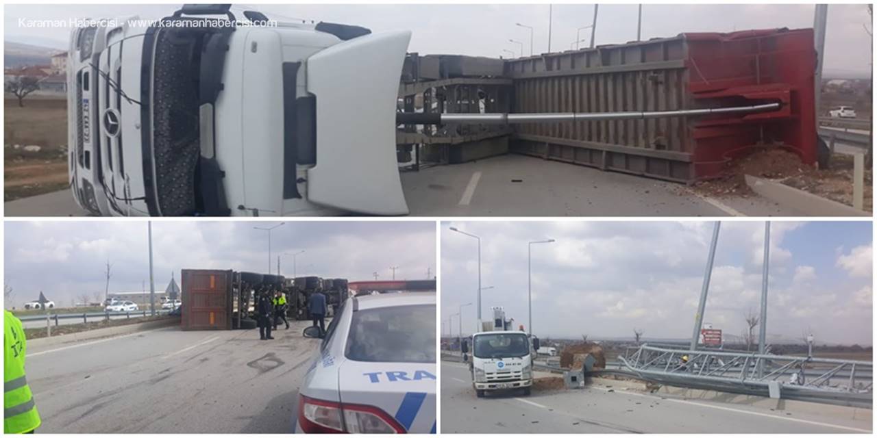 Karaman'da Açık Damper Kamyonu Devirdi
