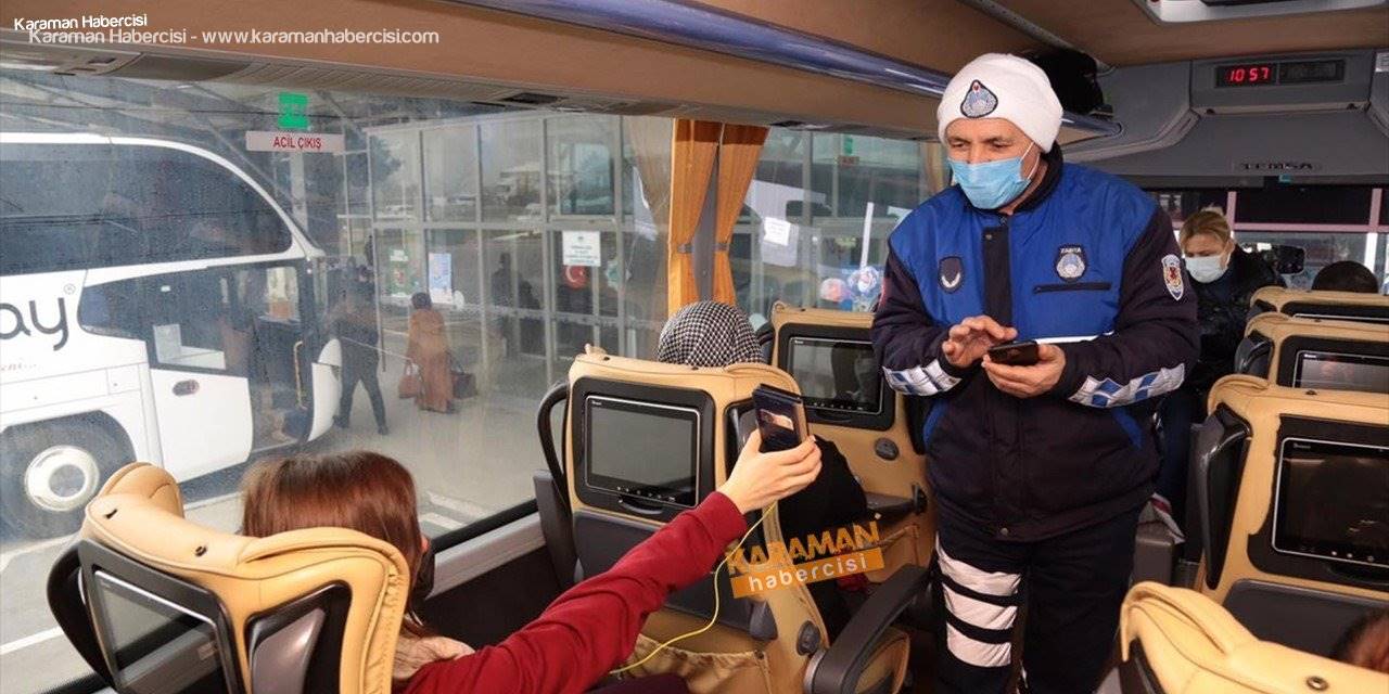Aksaray'da Otobüs Terminalinde Kovid-19 Denetimleri