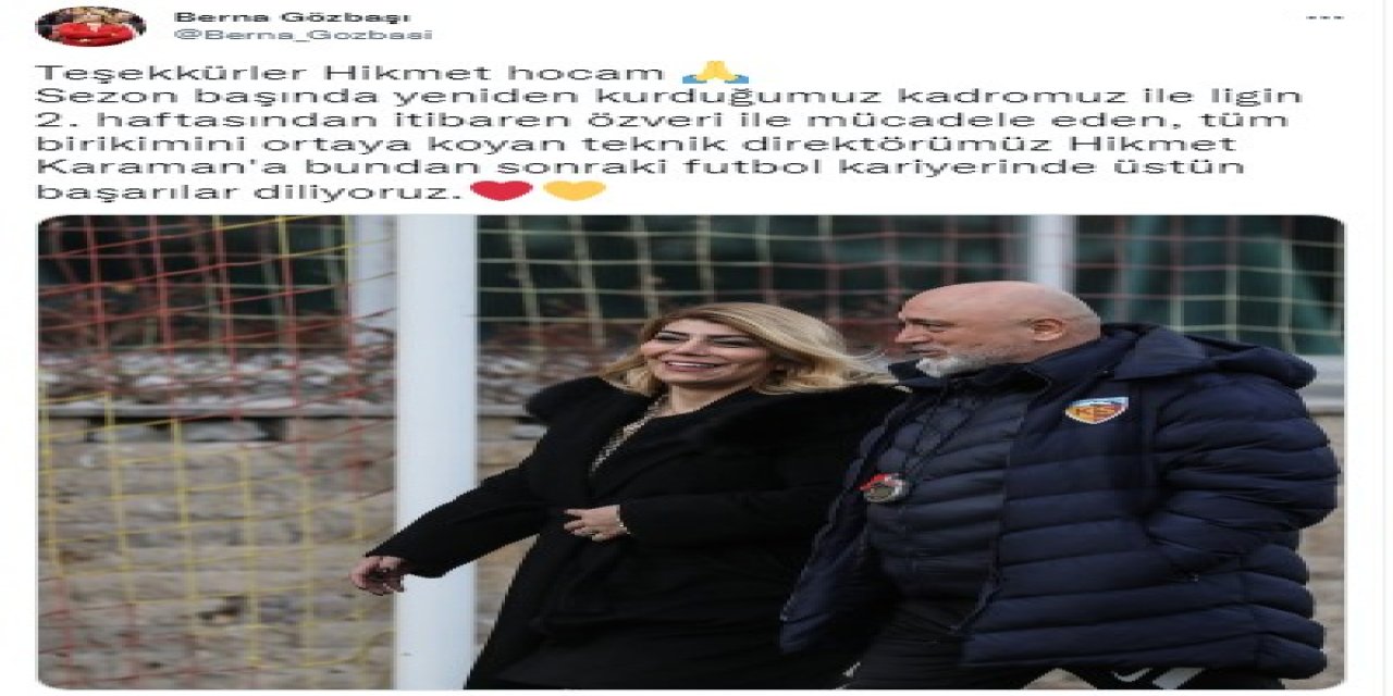 Kayserispor Başkanı Berna Gözbaşı’dan Teşekkür