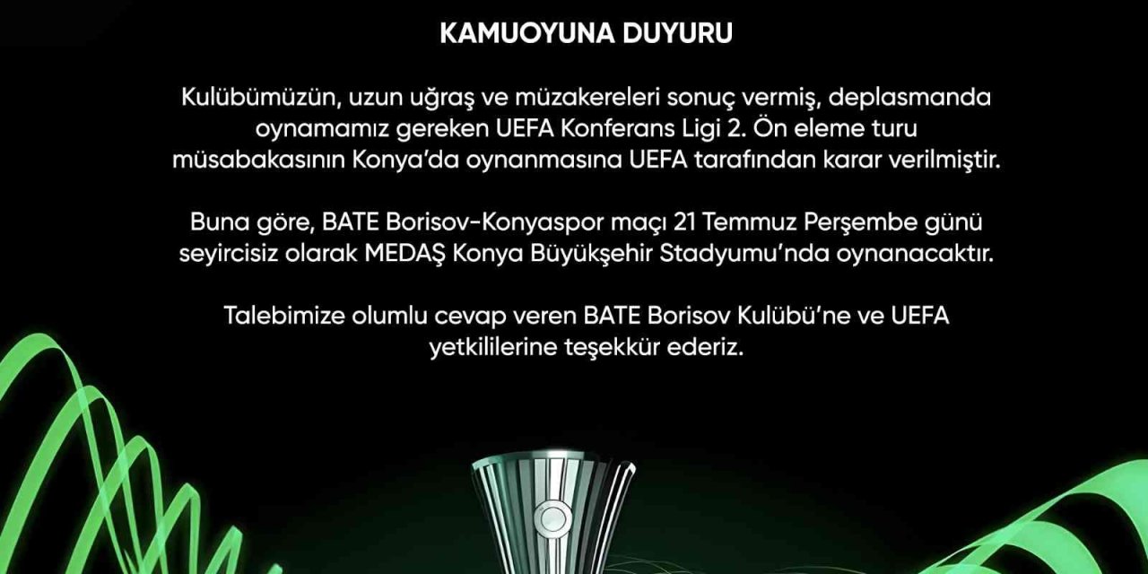 Konyaspor’un Bate Borisov Maçı Konya’da Oynanacak