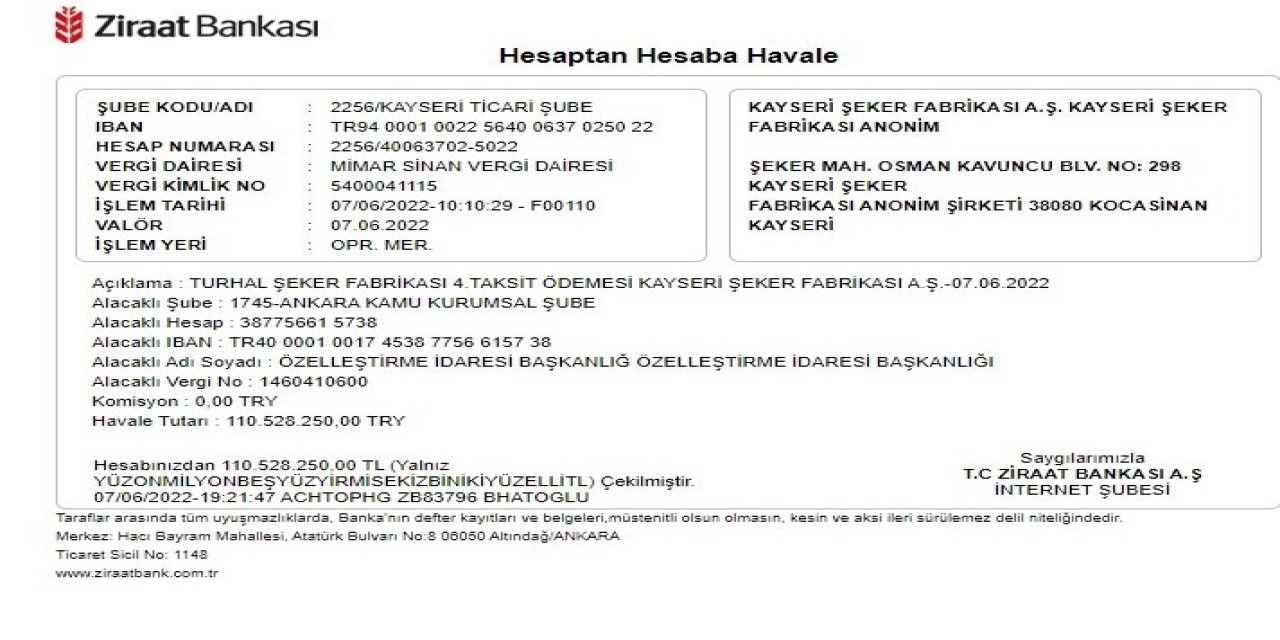 Kayseri Şeker’den ‘turhal Şeker Fabrikası’ Açıklaması