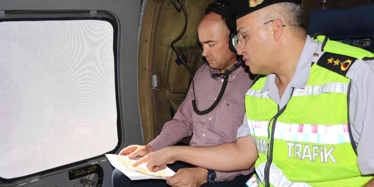 Kayseri’de Bayram Öncesinde Helikopterle Trafik Denetimi