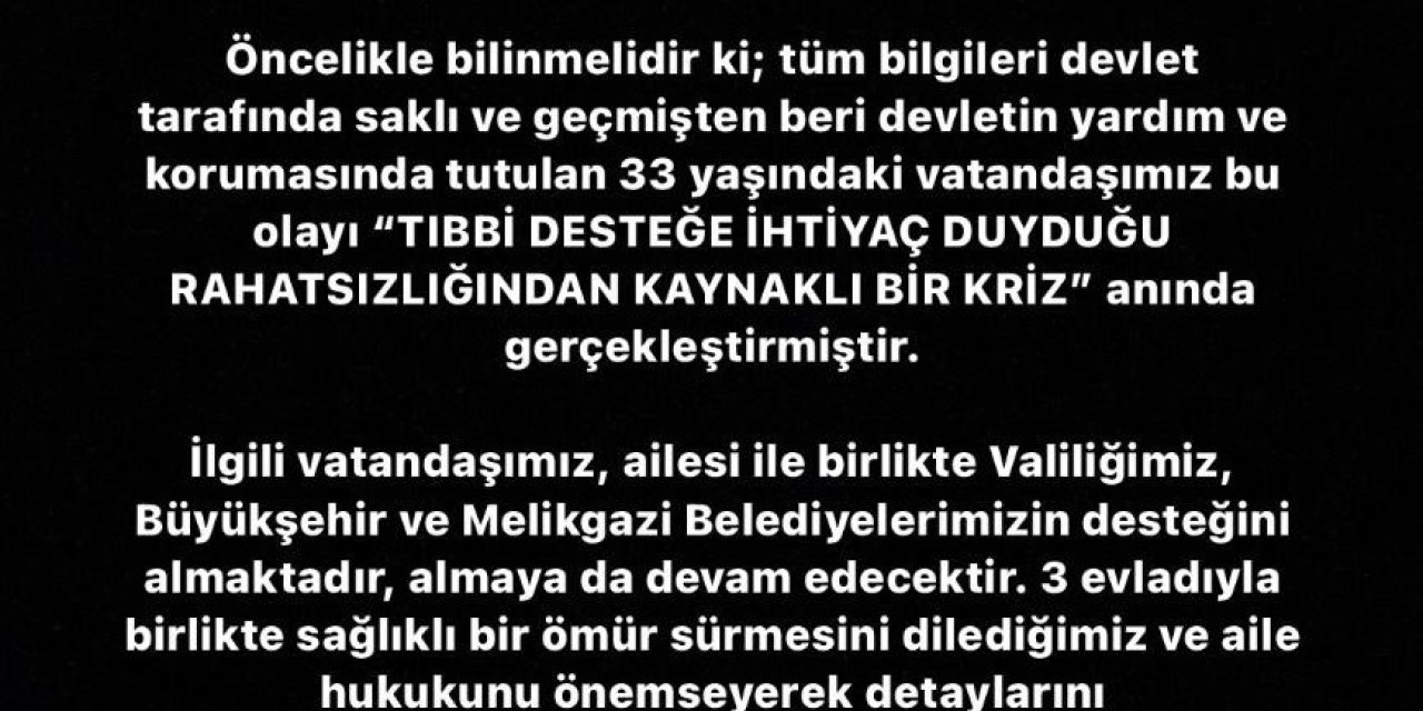 Kayseri Büyükşehir Belediyesinden Kendine Zarar Veren Şahıs İle İlgili Açıklama