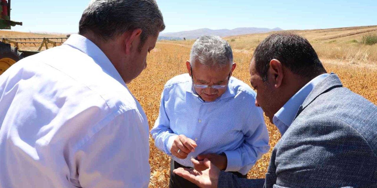 Başkan Büyükkılıç, Bünyan’da Biçerdöver Kullanarak, Aspir Hasadı Yaptı
