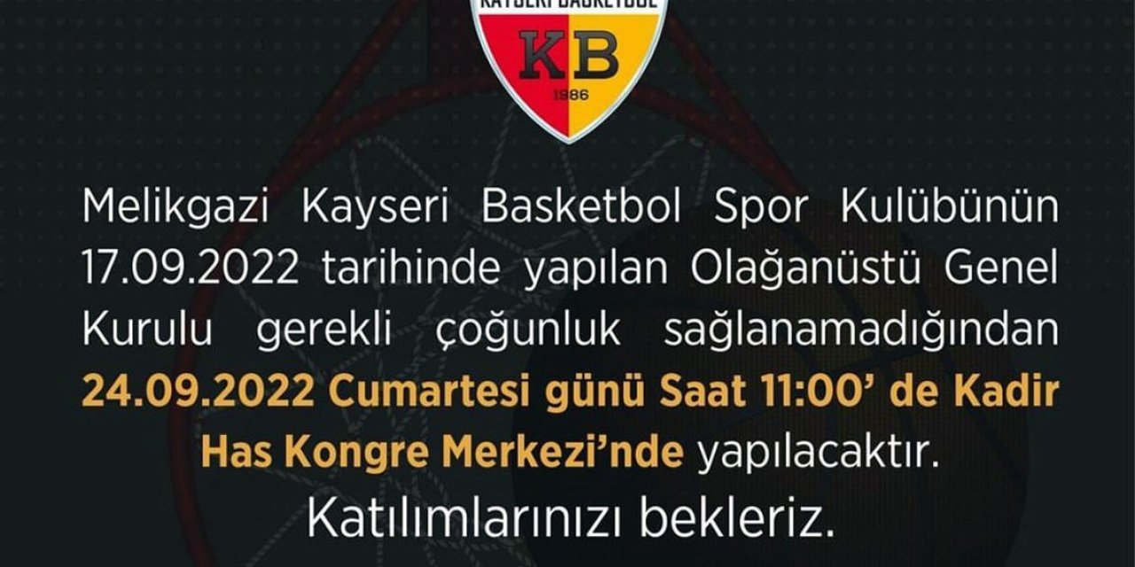 Melikgazi Kayseri Basketbol Genel Kurulu Ertelendi
