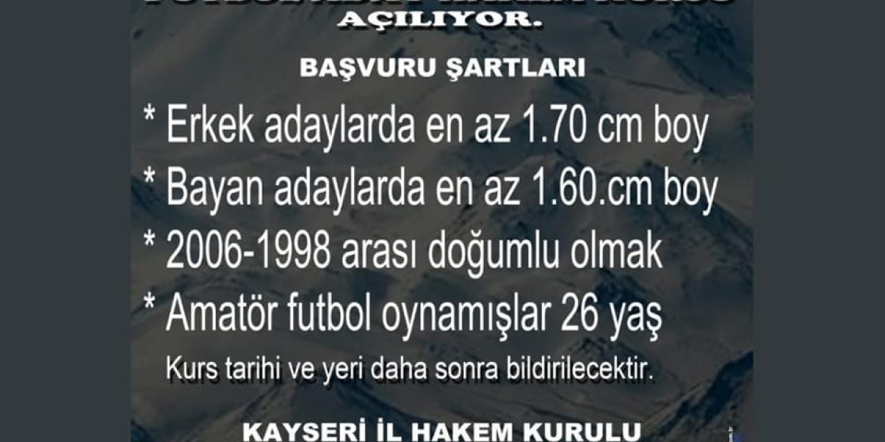 Kayseri’de Futbol Aday Hakem Kursu Açılıyor