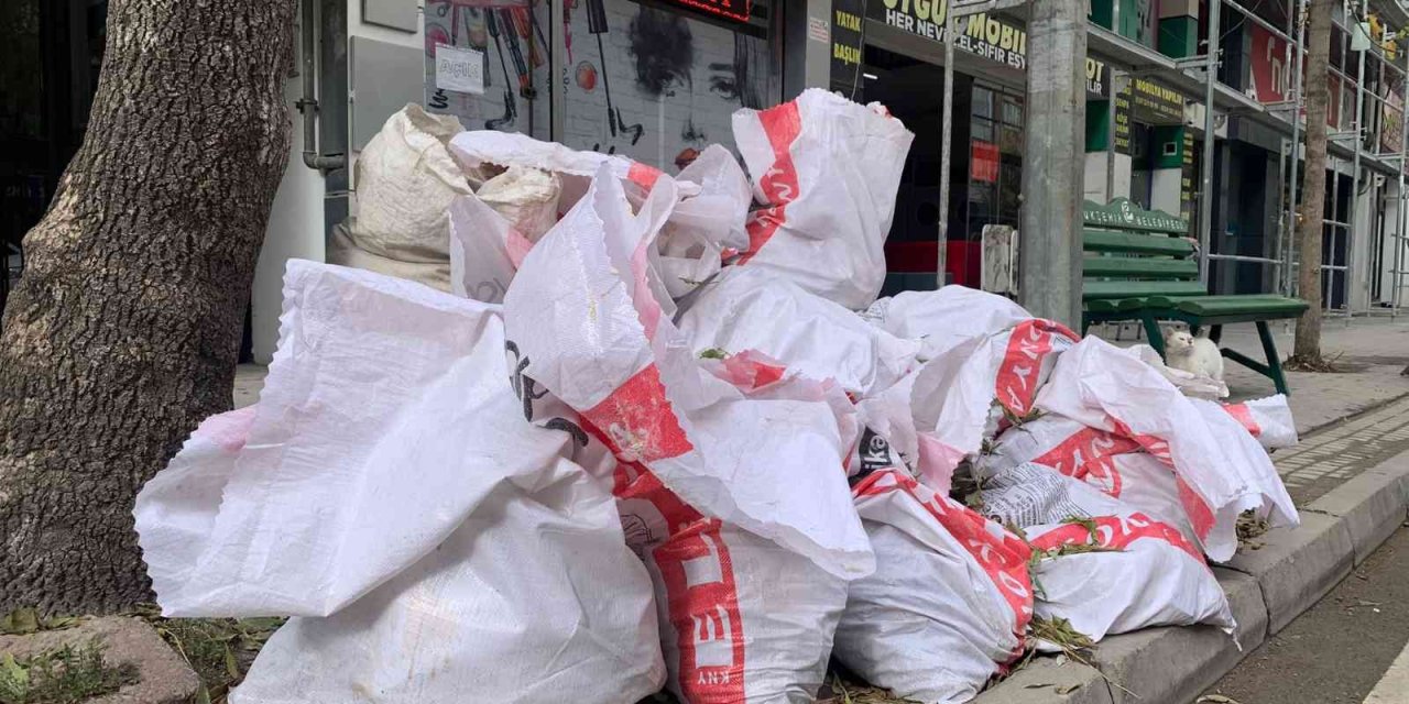 Kaldırıma Yığılan Hafriyat Torbaları Geçişi Engelliyor