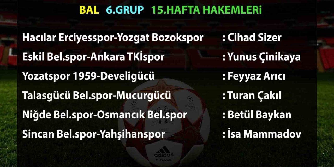 Bölgesel Amatör Lig 6. Grup’ta 15. Hafta Hakemleri Belli Oldu
