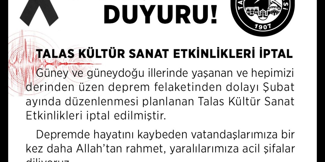 Talas Kültür Sanat Etkinlikleri İptal