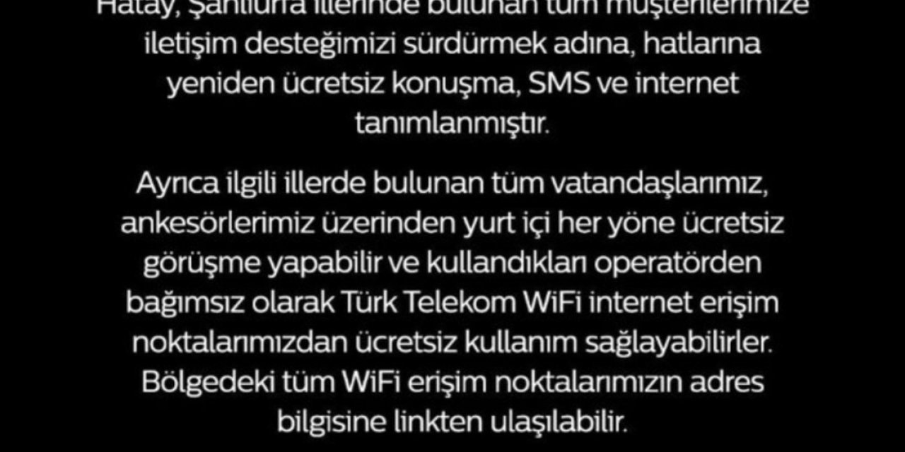 Türk Telekom’dan Deprem Bölgelerindeki Ücretsiz İletişime İlişkin Açıklama