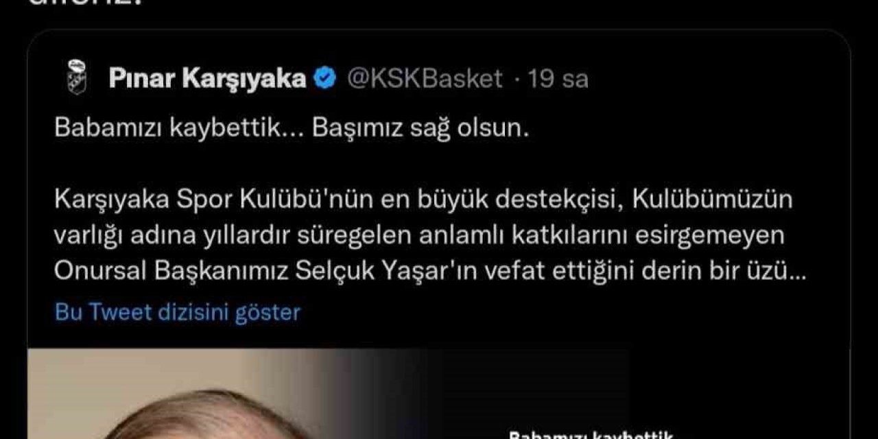 Tbf’den Selçuk Yaşar İçin Taziye Mesajı